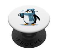 Cozy Penguin with Hot Drink - Winter Animal Design PopSockets Adhesive PopGrip