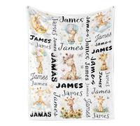 Cozy Personalized Blanket with Custom Name - 40x30 Inch Soft Throw with Cute Giraffe Design for Couch, Bed, or Car Journeys