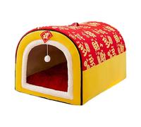 Cozy Pet Bed House | New Year Themed Winter Warm Cat Nest | Foldable 2 Ways to Use Pet House Cave with Removable Cushion for Small Medium Large Dogs Cats, 13.78x11.81x11.81 Inches