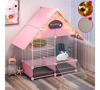Cozy Pet Cage Black Abs Tray Puppy Crate Cat Indoor Pet Cage Playpen With Base,Sliding Door With Latch,Hooks For Easy Assembly,Pink-72x37x89CM