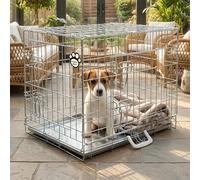 Cozy Pet Dog Cage with Metal Tray 24" (61cm) Silver Puppy Cage, Galvanised Small Puppy Crate in Silver Small Dog Crate 2 Lockable Doors Model DC24S