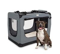 Cozy Pet Fabric Dog Crate in Grey, L Size 82cm, Cat Pet Carrier Soft Sided Travel Crate Folding Transport Travel Cage Ideal for Dogs, Puppies, Cats, Rabbits, etc. FDC-L-GR