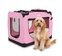 Cozy Pet Fabric Dog Crate in Pink, L Size 82cm, Cat Pet Carrier Soft Sided Travel Crate Folding Transport Travel Cage Ideal for Dogs, Puppies, Cats, Rabbits, etc. FDC-L-P