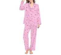 Cozy Pjs for Women 2Pcs Pajamas Underwear Women's Winter Spring Home Leisure Bow Love Loose Imitation Color Ding Pajama Sleepy Pants Set Underwear Clothing (Hot Pink, XL)