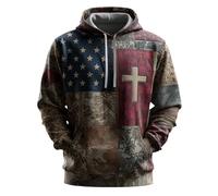 Cozy Plain Hoodies for Men Loose Fit Top Men's Casual American Flag Hoodie God Worship Long Sleeve Sweatshirt Retro Love Christ Tshirt for Outdoor Workout Party Xmas Gifts (Dark Blue, XL)