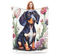 Cozy Plush Throw Blankets Beach Blankets,Dachshund Puppy Floral Arrangement, Halloween Valentine'S Day Gift For Blanket, Applicable To Gifts Bedding Quilt Home Decor For Couch80 X60