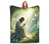 Cozy Plush Throw Blankets Beach Blankets,Jesus Praying With Doves Forest Light, Halloween Valentine'S Day Gift For Blanket, Applicable To Gifts Bedding Quilt Home Decor For Couch80 X60