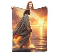 Cozy Plush Throw Blankets Beach Blankets,Jesus Walking On Water Sunset Glow, Halloween Valentine'S Day Gift For Blanket, Applicable To Gifts Bedding Quilt Home Decor For Couch50 X40