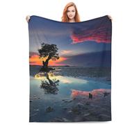 Cozy Plush Throw Blankets Beach Blankets,Lone Tree Sunset Sea Reflection, Halloween Valentine'S Day Gift For Blanket, Applicable To Gifts Bedding Quilt Home Decor For Couch50 X40