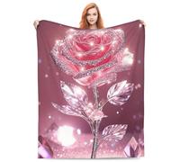 Cozy Plush Throw Blankets Beach Blankets,Pink Rose With Crystal Diamonds, Halloween Valentine'S Day Gift For Blanket, Applicable To Gifts Bedding Quilt Home Decor For Couch50 X40