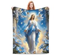Cozy Plush Throw Blankets Beach Blankets,Virgin Mary Angels Blue White Flowers, Halloween Valentine'S Day Gift For Blanket, Applicable To Gifts Bedding Quilt Home Decor For Couch60 X50