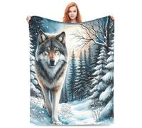 Cozy Plush Throw Blankets Beach Blankets,Wolf Blue Eyes Snow Moon Trees, Halloween Valentine'S Day Gift For Blanket, Applicable To Gifts Bedding Quilt Home Decor For Couch50 X40