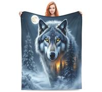 Cozy Plush Throw Blankets Beach Blankets,Wolf In Snowy Forest With Moon, Halloween Valentine'S Day Gift For Blanket, Applicable To Gifts Bedding Quilt Home Decor For Couch60 X50