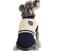 Cozy Polyester Knitted Sweater for Puppies & Cats - 2 - Legged Color - Block Design, Ideal for Chihuahua, Bulldog & More, Warm Casual Wear for Spring, Fall & Winter (Blue and White, X-Large)