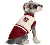 Cozy Polyester Knitted Sweater for Puppies & Cats - 2 - Legged Color - Block Design, Ideal for Chihuahua, Bulldog & More, Warm Casual Wear for Spring, Fall & Winter (Red and White, X-Large)