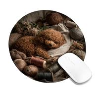 Cozy Poodle Yarn Mouse Pad, Warm Brown Furry Dog Stitched Edge Mousepad, Non-Slip Washable Gaming Mouse Pad for Crafting and Home Office Round 8x8 Inch