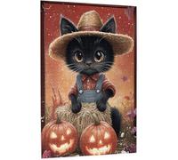 Cozy Pumpkin Cat Wooden Puzzles for Adults Black Kitten in Straw Hat&Denim Overalls with Fall Harvest Scene Ideal for Halloween Home Decor Game Nights Gift to Family&Friends_500pcs