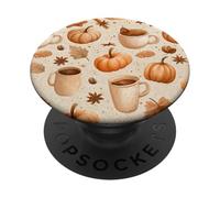 Cozy Pumpkin Coffee Cinnamon & Autumn Leaves Watercolor Art PopSockets Adhesive PopGrip
