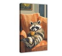 Cozy Raccoon with Coffee Canvas Poster Wall Art Decor Print Picture Paintings for Living Room Bedroom Decoration 24x36inch(60x90cm)