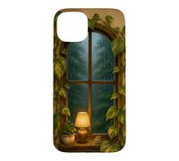 Cozy Rainy Window with Pothos Leaves and Warm Lamp Case for iPhone 15 Plus