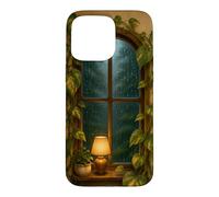 Cozy Rainy Window with Pothos Leaves and Warm Lamp Case for iPhone 15 Pro Max