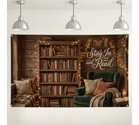 Cozy Reading Nook Backdrop, Rustic Wood and Green Couch Decorative Background, Indoor Photo Setting for Parties and Events, Autumn Winter Theme 71x43 Inch