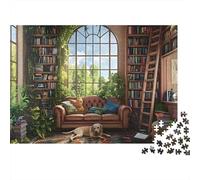 Cozy Reading Nook Recycled Cardboard 1000-Piece Library Room Jigsaw Puzzle for Hobbyists Classic Educational Games Decoration 52x38cm/1000pcs