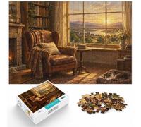 Cozy Reading Room Sunset View Jigsaw Puzzle for Adults, Wooden, 1000 Pieces | During puzzle time: Adult Puzzle - image-based sorting for steady puzzle progress in spare time.