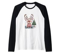 Cozy Red-Nosed Reindeer Cute Christmas Holiday Sweater Raglan Baseball Tee