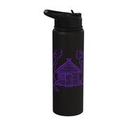 Cozy Retreat Among Forest Trees Home Silhouette Outline Stainless Steel Insulated Water Bottle
