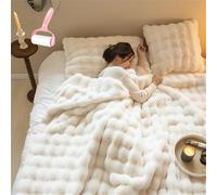 Cozy Reversible Faux Fur Throw Blanket for Couch & Bedroom Thick Plush Rabbit Fur Bubble Blanket Soft Warm Fuzzy Cover for Ultimate Comfort & Style