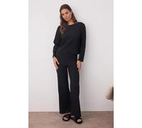 Cozy Ribbed Knit Long Sleeve & Wide Leg Pajama Set - 2 Piece HOXTON GAL Black XL