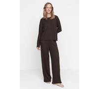 Cozy Ribbed Knit Long Sleeve & Wide Leg Pajama Set - 2 Piece HOXTON GAL Brown L