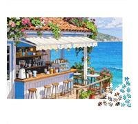 Cozy Room 1000 Piece Recycled Cardboard Coastal Patio Bar Puzzle, Concentration Training, Personalised Gift, Wall Decor & After-School Fun 70x50cm/1000pcs