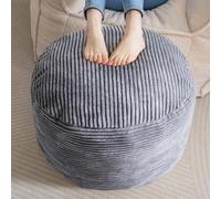 Cozy Round Velvet Storage Ottoman 50x38 cm Plush Foam Pouf Dark Grey Fluffy Ottoman for Living Room Decor Soft Furniture for Stylish Home Interiors.