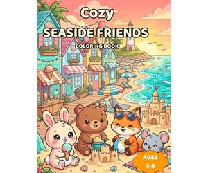 Cozy Seaside Friends Coloring Book: 50 Cute Beach Adventures Featuring Adorable Animal Friends, Seaside Villages, Sandcastles, Ice Cream Treats, ... and Relaxing Ocean Fun for Kids Ages 3-8