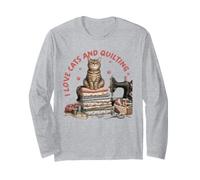 Cozy Sewing Cat Quilting Craft Lover Vintage Design Long Sleeve T-Shirt