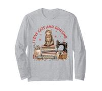 Cozy Sewing Cat Quilting Craft Lover Vintage Design Long Sleeve T-Shirt