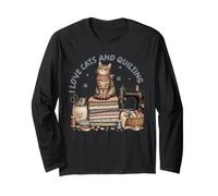 Cozy Sewing Cat Quilting Craft Lover Vintage Design Long Sleeve T-Shirt