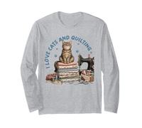 Cozy Sewing Cat Quilting Craft Lover Vintage Design Long Sleeve T-Shirt