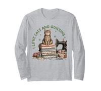 Cozy Sewing Cat Quilting Craft Lover Vintage Design Long Sleeve T-Shirt