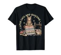 Cozy Sewing Cat Quilting Craft Lover Vintage Design T-Shirt