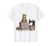 Cozy Sewing Cat Quilting Craft Lover Vintage Design T-Shirt