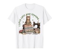 Cozy Sewing Cat Quilting Craft Lover Vintage Design T-Shirt