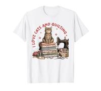 Cozy Sewing Cat Quilting Craft Lover Vintage Design T-Shirt