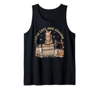 Cozy Sewing Cat Quilting Craft Lover Vintage Design Tank Top