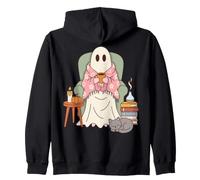 Cozy Sheet Ghost Reading Nook Halloween Fall Vibes Zip Hoodie