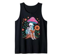 Cozy Skeleton Reading Under Mushroom Whimsical Art Tank Top