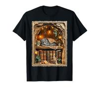 Cozy Sleeping Cat Bookshelf Book Lover Reading Cottagecore T-Shirt