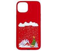 Cozy snow cabin with snowflakes and snowy Christmas tree Case for iPhone 15 Plus